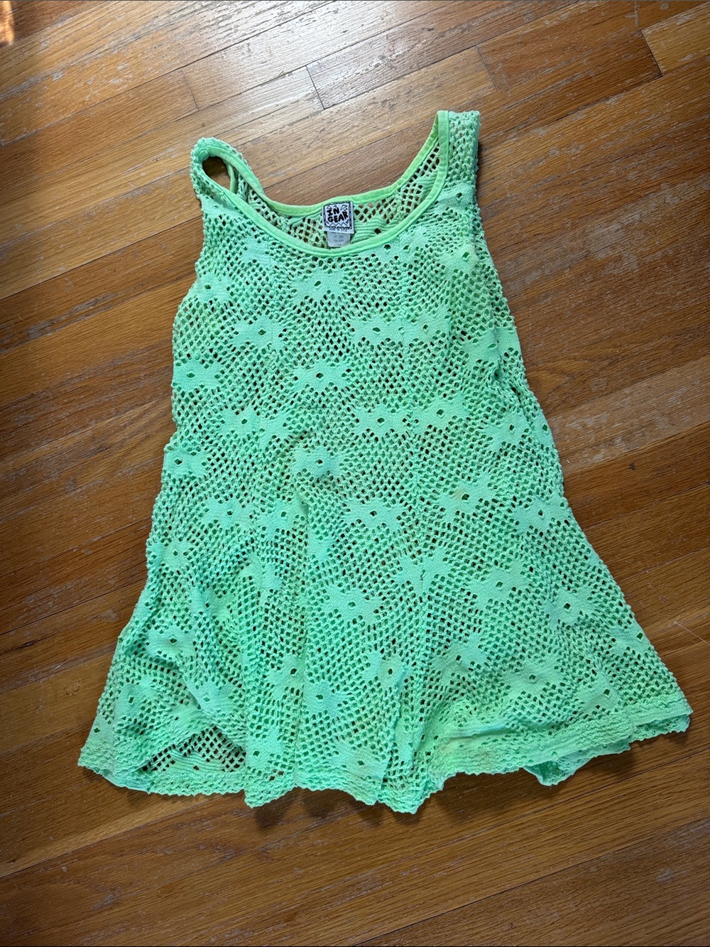 IN GEAR Neon Green flowery Crochet Swim Cover-Up S/M